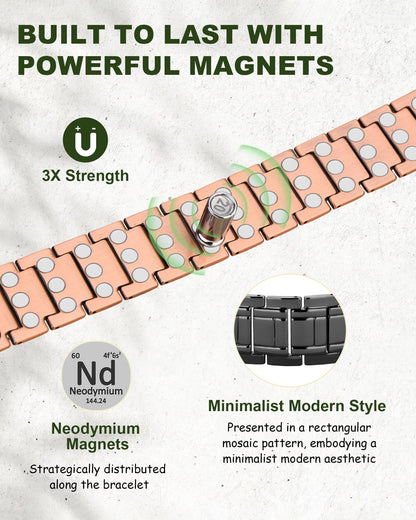 MagEnergy Copper Bracelet for Men, 3X Strength Magnetic Bracelet & 3800 Gauss Magnets, Copper Jewelry Gifts, Premium Fold-Over Clasp