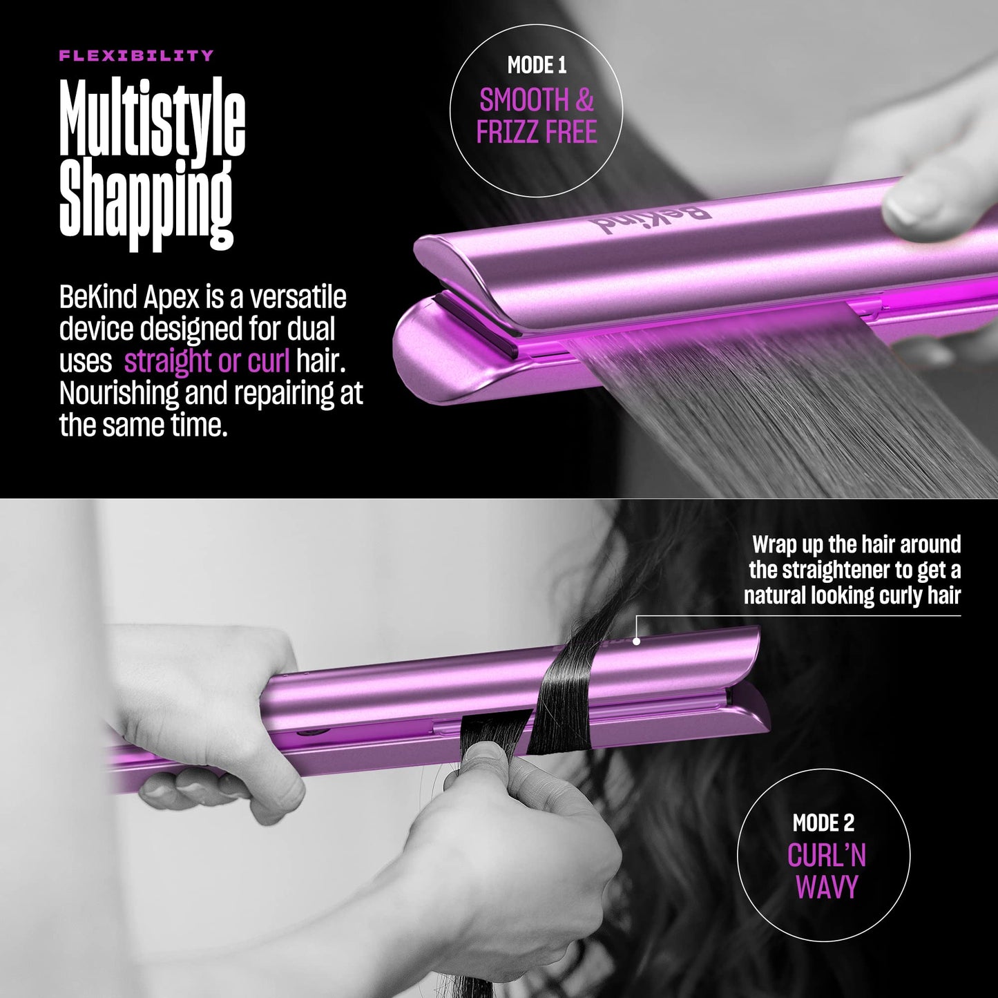 Bekind Apex 2-in-1 Hair Straightener Flat Iron | 1“ 460°F Straightener & Curler for All Hairstyles | UltraSmooth Tech | 15s Fast Heating & Temp Memory | Gift Set for Girls Women (Crystal Blue)