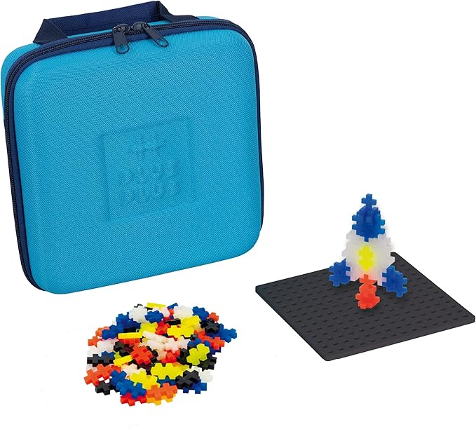 PLUS PLUS Building Set with Travel Case 3D Open Ended Stem Toy for Kids 100 Mini Interlocking Pieces 1 Baseplate - Glow Mix