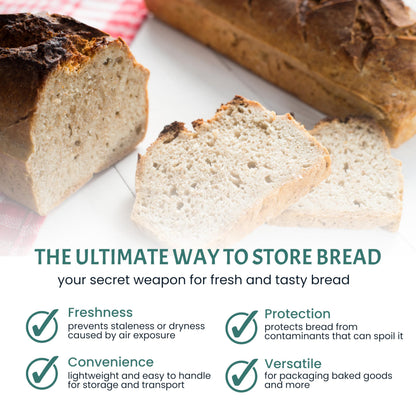 Reusable Plastic Bread Bags for Homemade 10x22"- Clear Bag with Ties For An Airtight Moisture-free Preservation and Storage- Loaf Home Bakers Bakery Owners (50)