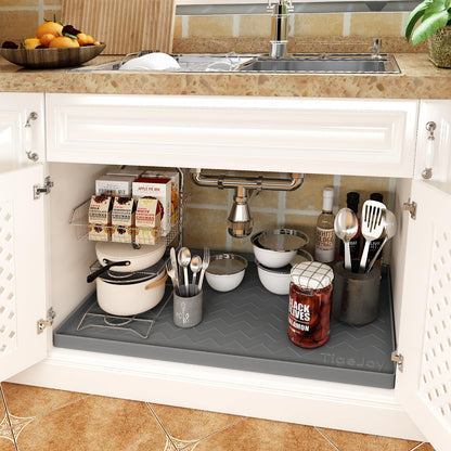 TigeJoy Waterproof Under Sink Mat 22" x 19", Shelf Liner Protector in Kitchen and Bathroom, Silicone Cabinet Liners for Organizers and Storage, Fit as Drawer Mats or Drip Tray