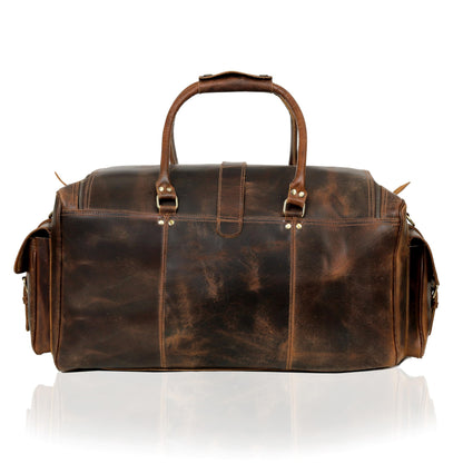 Cuero Full Grain Leather Duffle Bag for Men, Buffalo Overnight Weekend Travel Bag, Carry On with Organized Pockets, YKK Zippers, Adjustable Strap (Choclate Brown)
