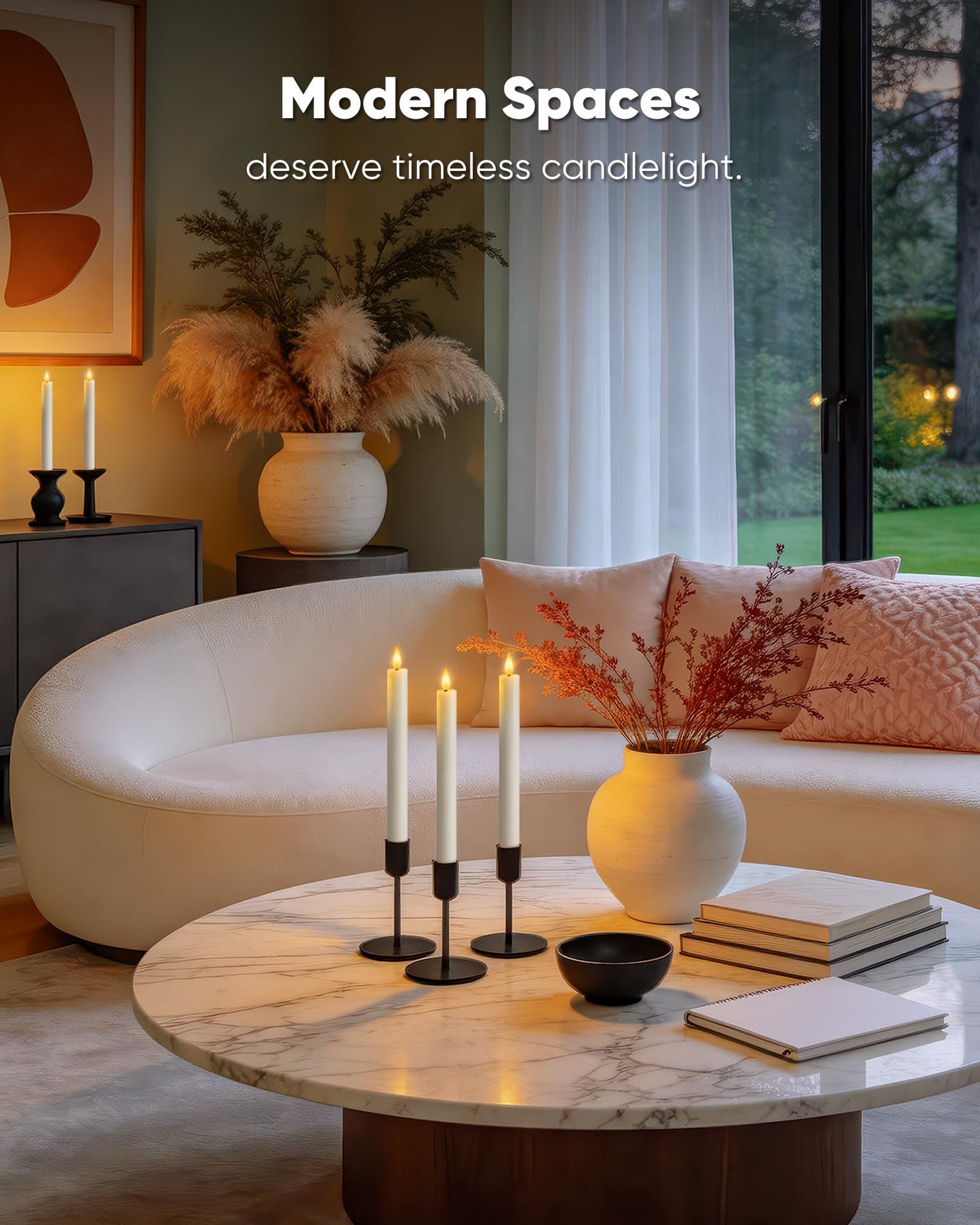 Homemory 6 Pcs Wax Flameless Taper Candles with Remote Timer and Dimmer, White Candle Sticks Battery Operated, LED Window Candles with Flickering Light, 9.6 Inches for Wedding Home Indoor Decoration