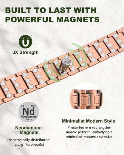 MagEnergy Copper Bracelet for Men, 3X Strength Magnetic Bracelet & 3800 Gauss Magnets, Copper Jewelry Gifts, Premium Fold-Over Clasp