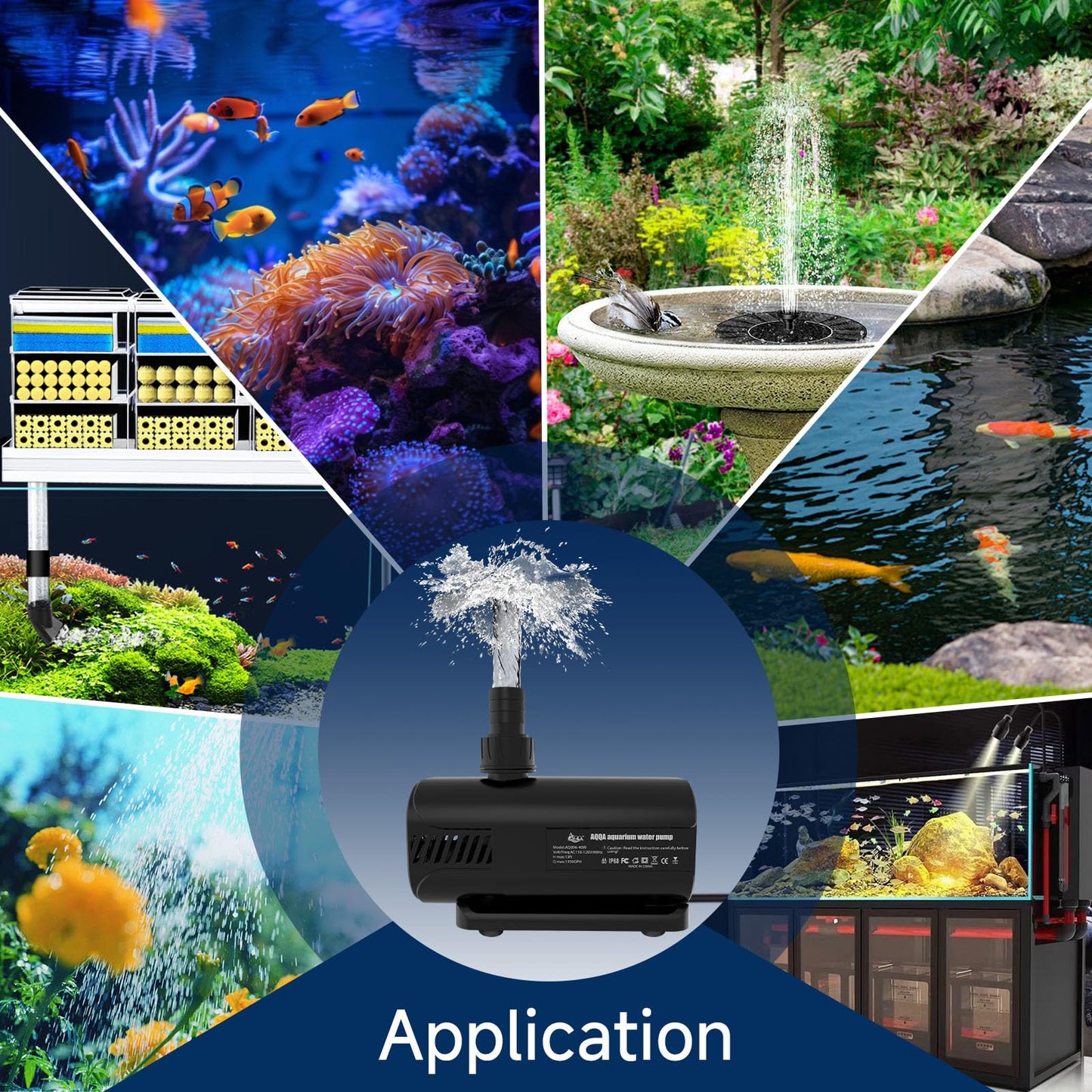 AQQA Aquarium Water Pump,Controllable Return Pump with LCD Display,Constant Flow Mode+Wave Making Mode+Feeding Mode,Submersible and inline Sump pump Pond Pump for Freshwater Saltwater (40W)