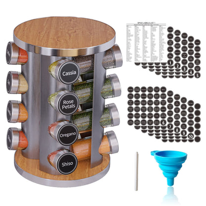 Revolving Spice Rack Set with 20 Spice Jars, Kitchen Spice Tower Organizer for Countertop or Cabinet -- Carousel Storage Includes 386 Spice Labels -- Desktop Rotating Seasoning Organizer
