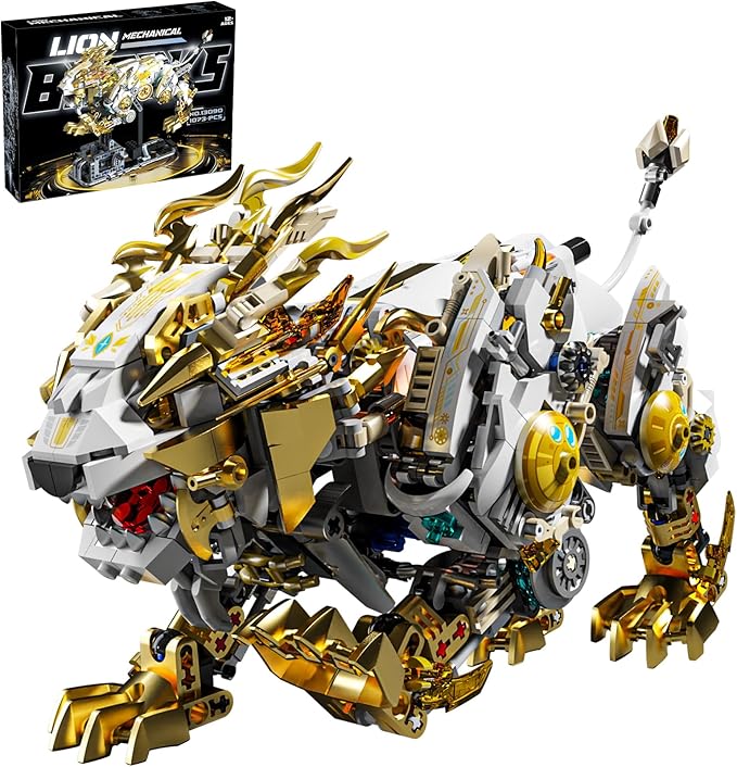 Mechanical Lion Building Block Toy Set Futuristic Mechanical Beast Model with Movable Parts &amp Gears Premium Mechanical Building Kit with Display Stand Ideal Gift for Boys &amp Adults