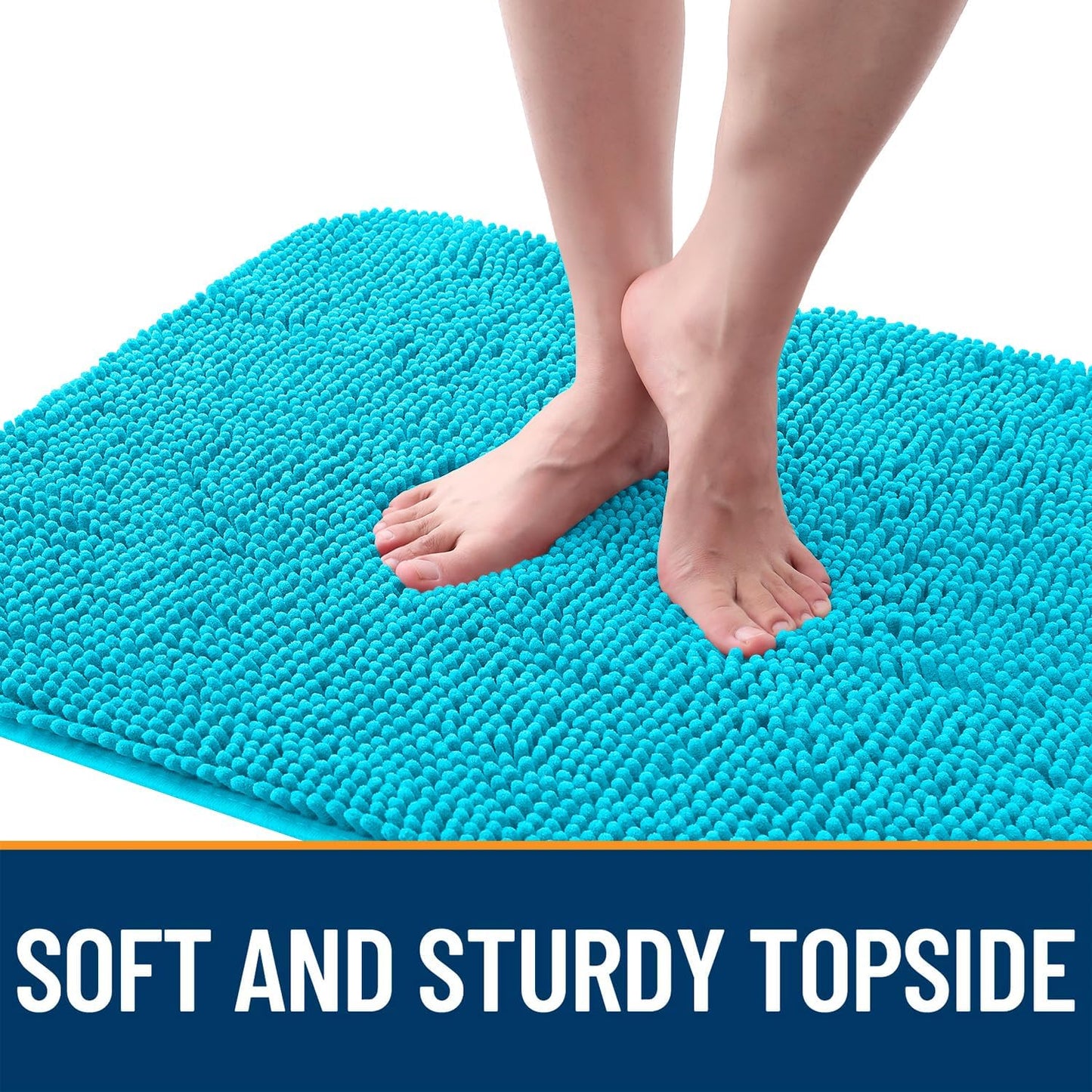 OLANLY Dog Door Mat - Absorbent Non-Slip Chenille Mat for Muddy Paws | 30x17 Inches, Aqua Blue