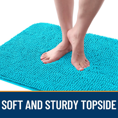 OLANLY Dog Door Mat - Absorbent Non-Slip Chenille Mat for Muddy Paws | 30x17 Inches, Aqua Blue