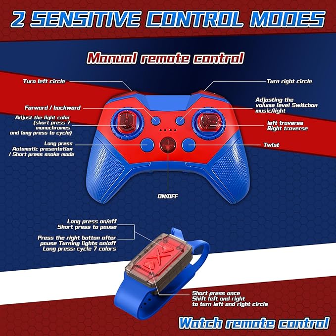 S-pider Rc Gesture Sensing Stunt Car Toys for Boys 3-14 Years Old Drift Hand Control Remote Control Cars with Light &amp Music 360°Rotation Double Side Cars Birthday Gifts for Kid Age 4 5 6 7 8 9 1