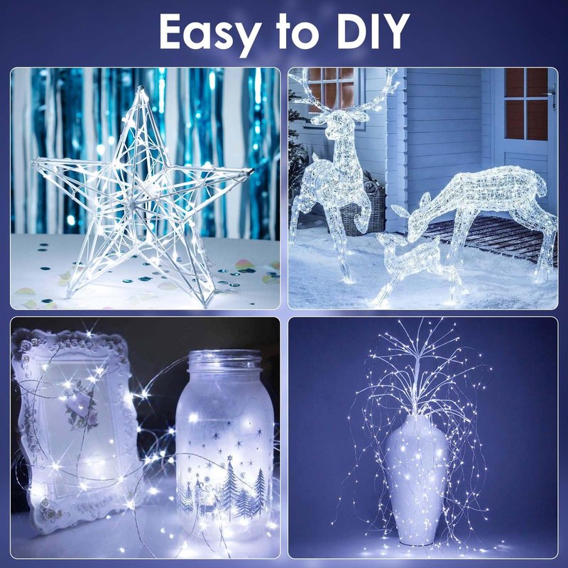 4-Pack Fairy Lights Battery Operated with Timer, Waterproof 16FT 50 LED String Lights Indoor Outdoor, Cuttable Starry Fairy Lights for Christmas Home Bedroom Wedding DIY Centerpiece Decor (Cool White)
