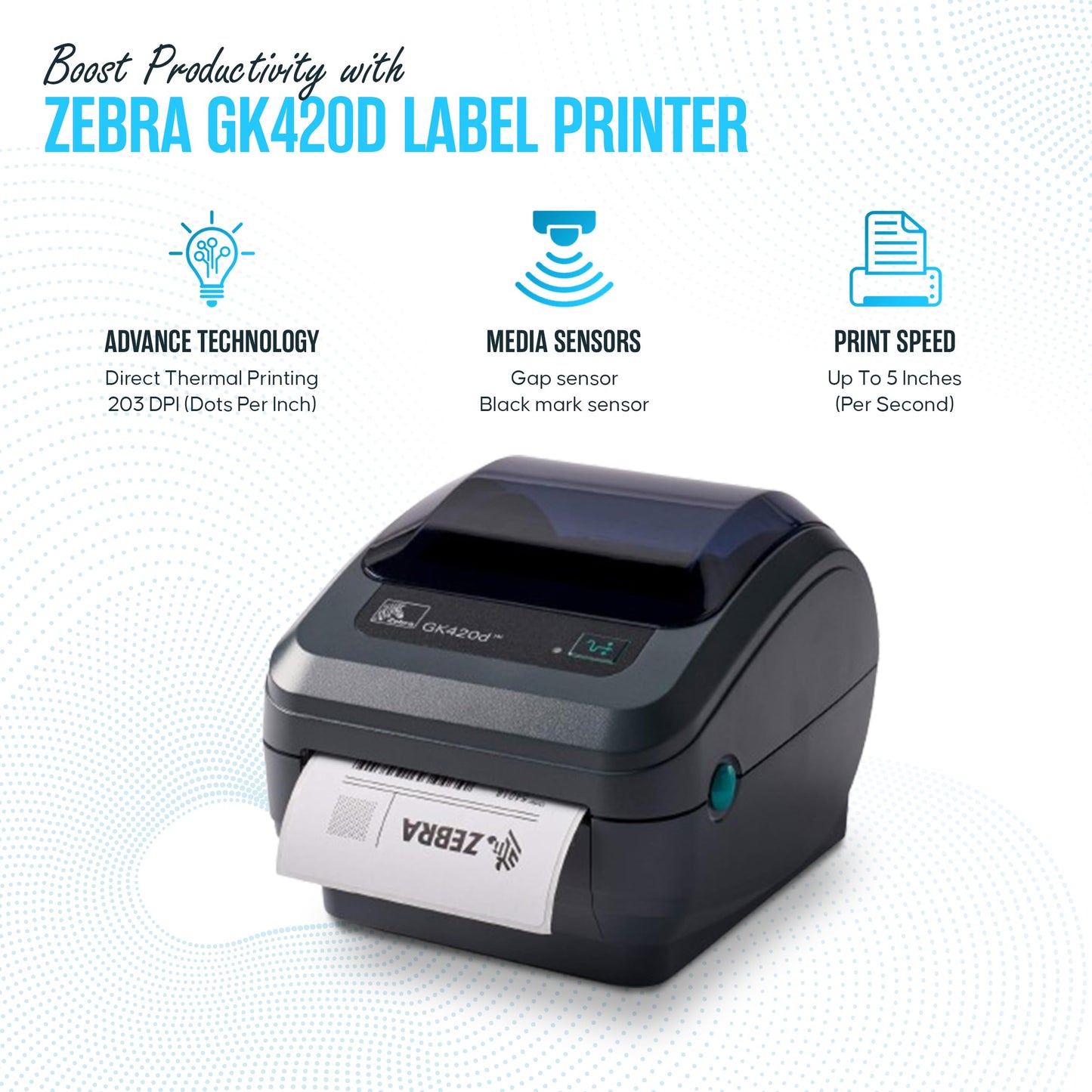 Zebra GK420D Direct Thermal Label & Barcode Printer – Ethernet/USB Connectivity – 1 Year Warranty – Includes 24V Adapter, 4x6 Labels, USB Cable & Microfiber Cleaning Cloth (Renewed)