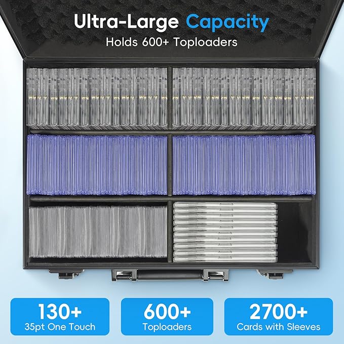 ANNLOV Toploader Storage Box for 3x4 35pt Rigid Cards Holds 600+ Toploaders Sports Card Storage Case Organizer Trading Card Storage Box with Lock