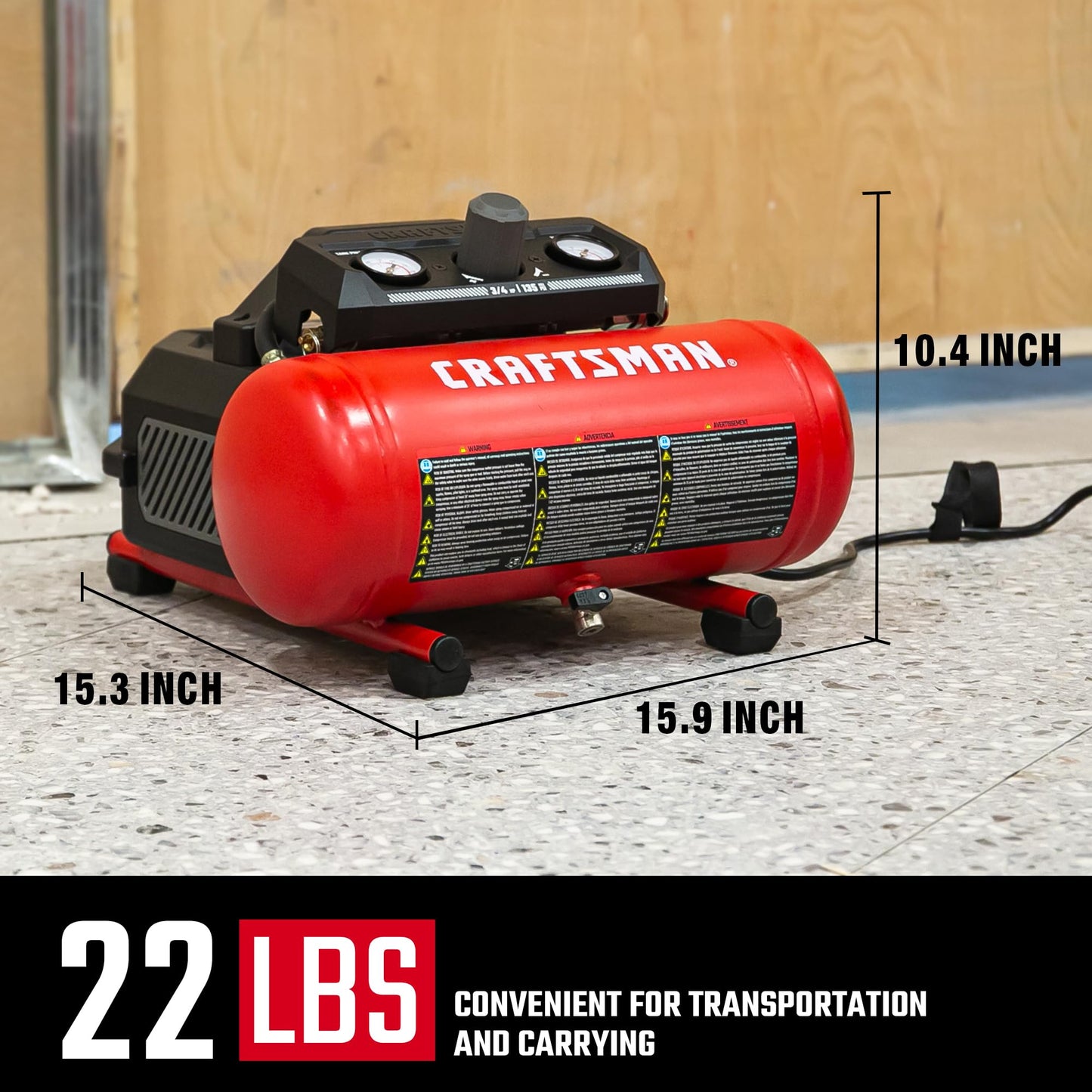 CRAFTSMAN Air Compressor, 1.5 Gallon, 3/4 HP, Max 125 PSI, 1.5 CFM@90psi, Fast Fill Air Compressor, Oil-Free, Portable Air Compressor for DIY Workshop,Spray Painting, Tire Inflation