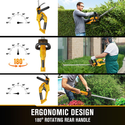 HEINPRO Cordless Hedge Trimmer 22-Inch Compatible with DEWALT 20V MAX Battery, Electric Hedge Trimmer Cordless, Bush Trimmers for Garden, Battery Powered Hedge Trimmers, Yellow (Tool Only)