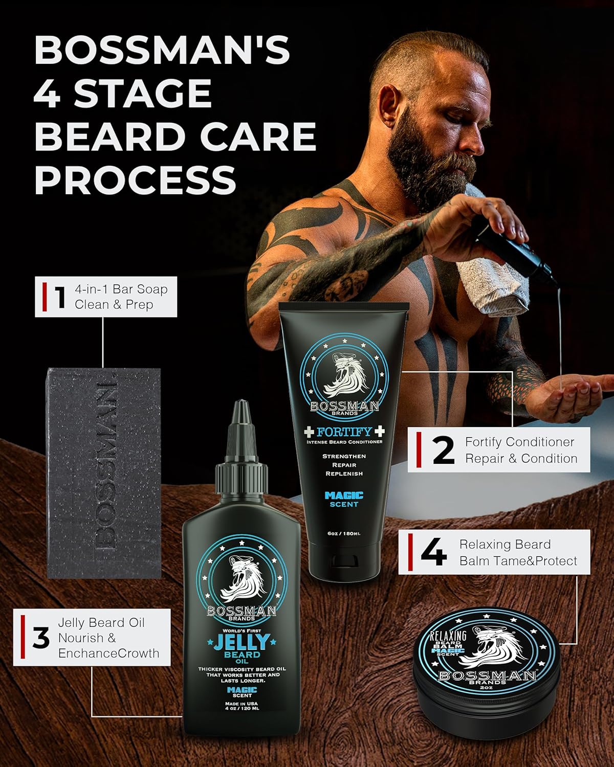 Bossman Jelly Beard Oil for Men (4 oz, Magic Scent) – Softens, Moisturizes & Conditions with Natural Ingredients