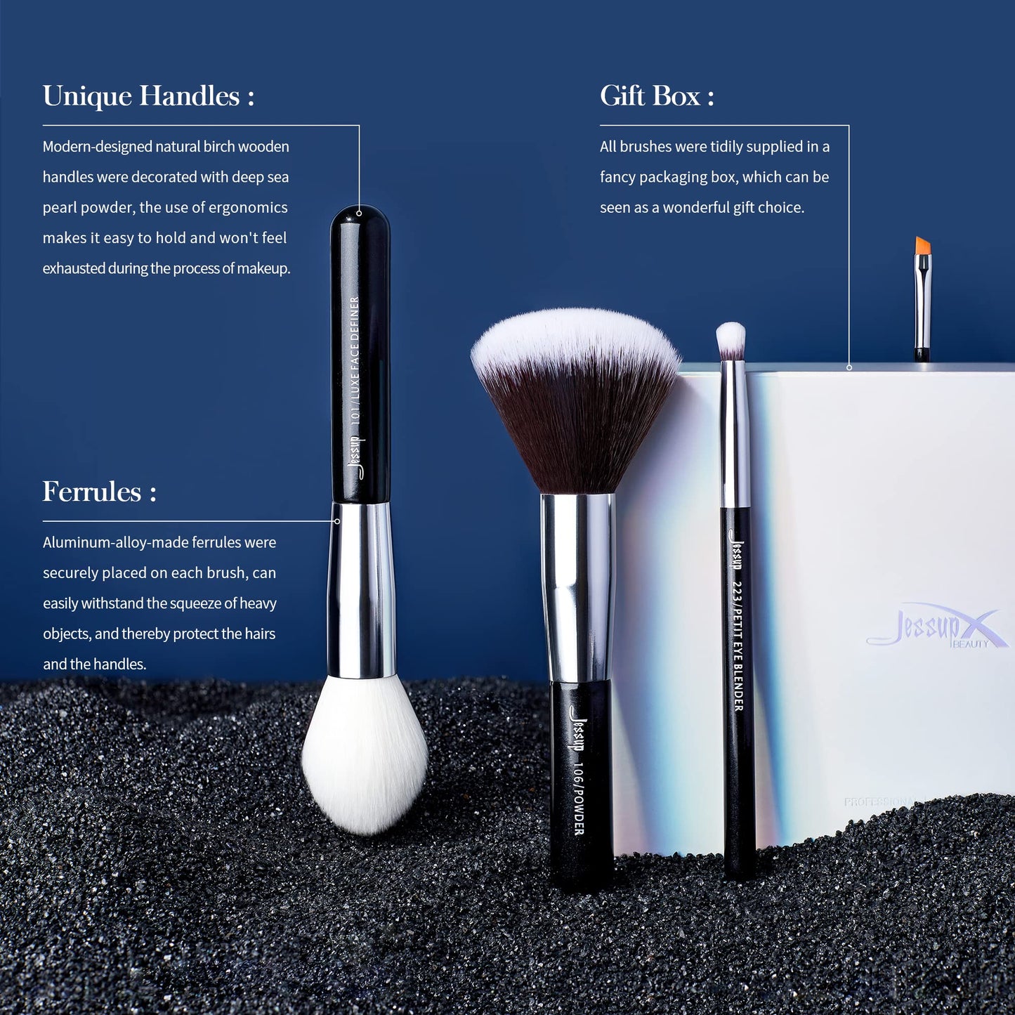 Jessup Brand 25pcs Professional Makeup Brush Set Beauty Cosmetic Foundation Powder Blusher Eyeshadow Blending Highlight Concealer Natural-Synthetic Hair Brushes Set (Pearl White/Silver)