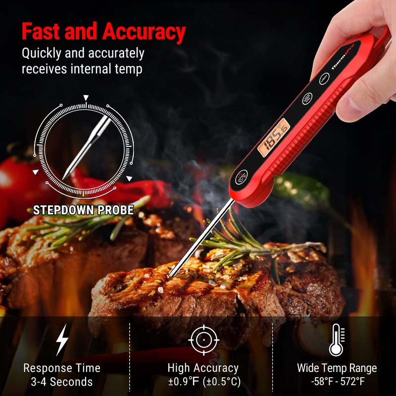 TempPro Digital Instant Read Meat Thermometer for Grilling Waterproof KitchenThermometer with Calibration & Backlight Smoker Oil Fry Candy Thermometer for Commercial Bakeware（Previously ThermoPro）