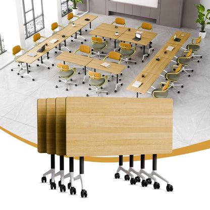 rzoizwko 4Packs Folding Conference Tables on Wheels,55.1 in Mobile Flip Top Meeting Room Table for Office & Training Rooms,Foldable Conference Room Tables Modular Rolling Desk Heavy-Duty Metal Frame