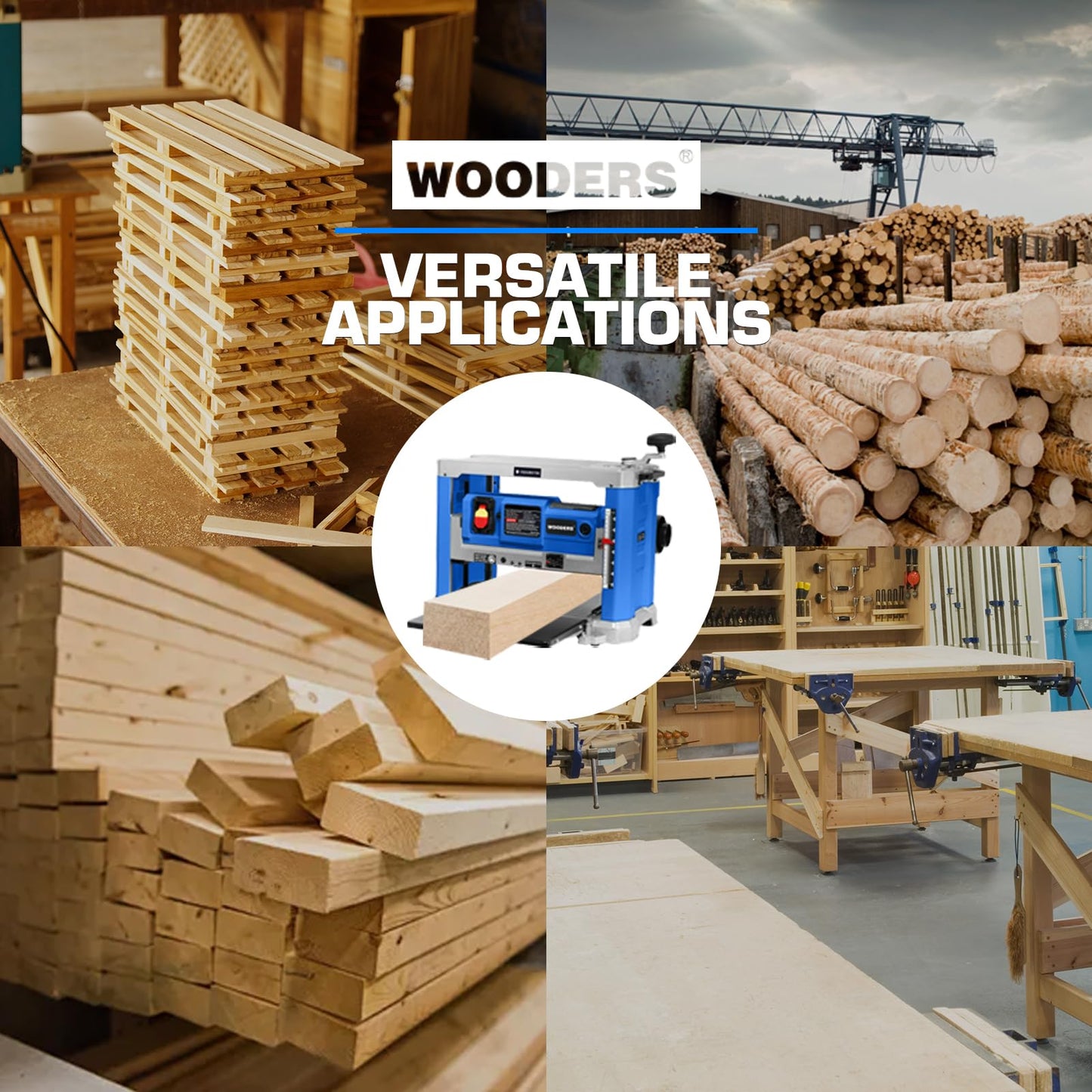 WOODERS 13-inch Thickness Planer, 15Amp, 2000W, 10000RPM, All Copper Motor, Dual-Blade Cutterhead, Includes 2 Extra Planer Blades, Height Indicator, Overload Protection, for Hard & Soft Wood working