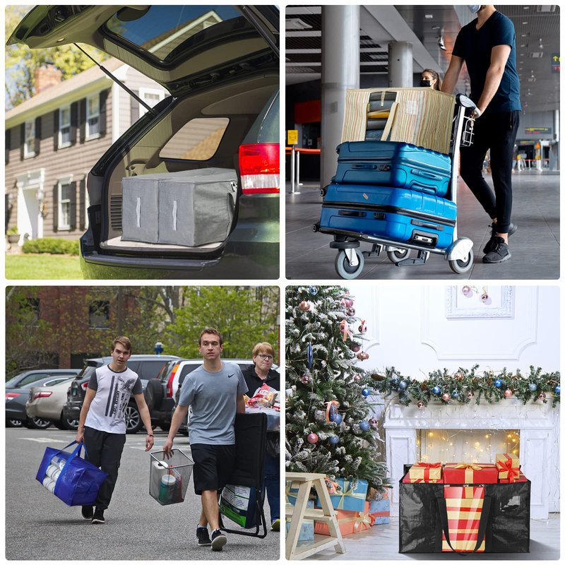 BALEINE 6-Pack Oversized Moving Bags with Reinforced Handles, Heavy-Duty Storage Tote Moving Supplies for Packaging, Camping (Gray w/Window, 6-Pack)