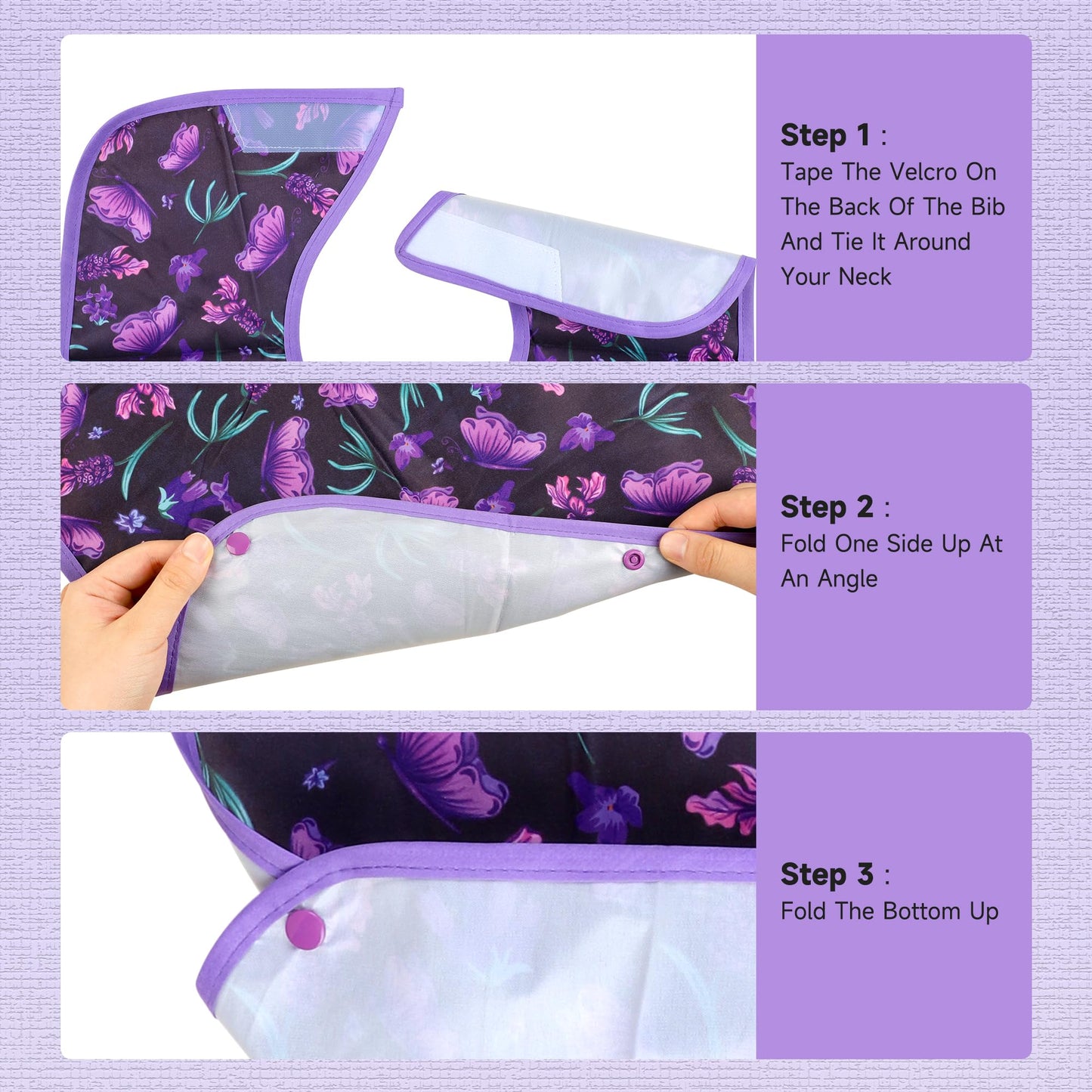 Pedobi Adult Bibs - 3 Pcs Washable Clothing Protector with Crumb Catcher, Adult Bibs for Elderly Women Eating Washable Flower