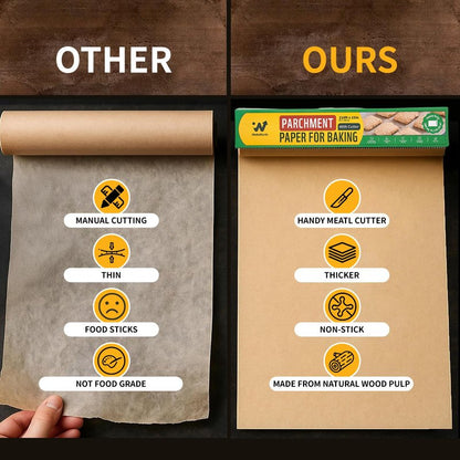 Unbleached Parchment Paper Roll, 15 in x 210 ft Unbleached Non-Stick Baking Paper, Heat Resistant & Food Grade Brown Parchment for Baking, Oven, Cooking, Grilling, Air Fryer