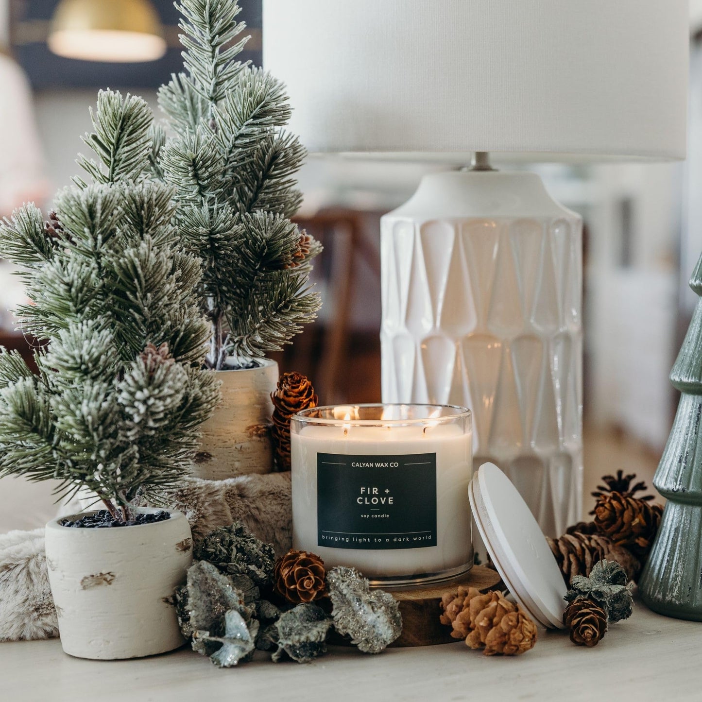Calyan Wax Co. Holiday 3 Wick Scented Candle Gift Set - 4 Luxury Winter Scented Candles - 43 Hour Burn - 3 Wick Clean Soy Wax Candles - Long Lasting Large Glass Jar Candle for Home - 14.9oz