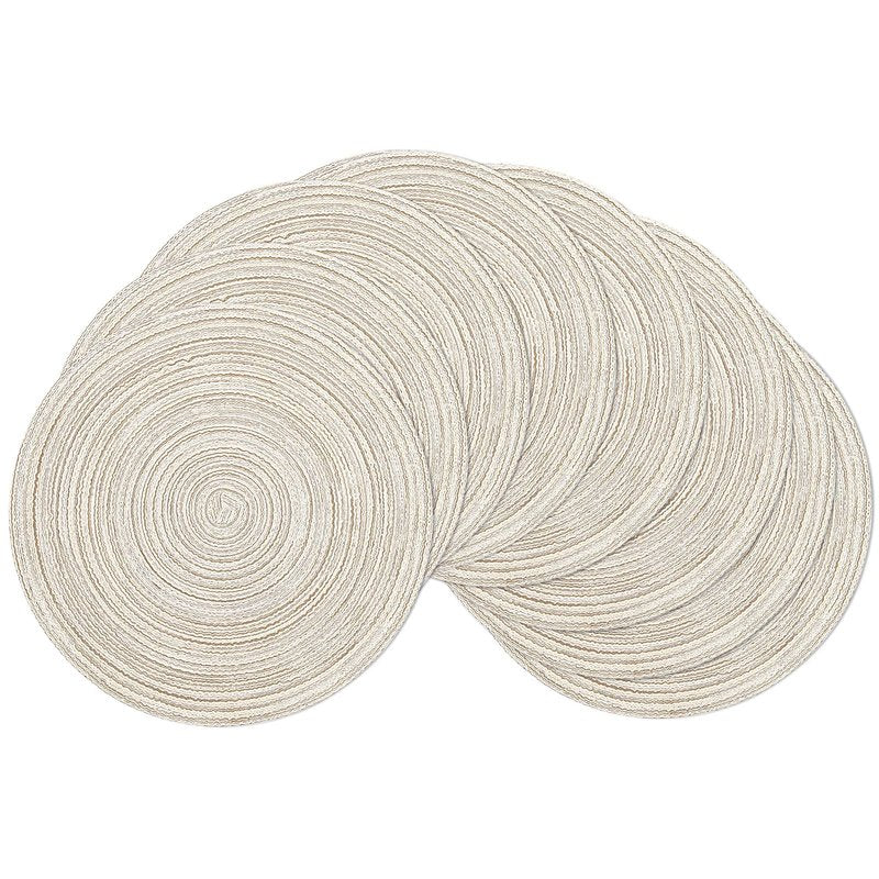 SHACOS Placemats Set of 8 Round Braided Place Mats 15 inch Washable Table Mats for Home Wedding Holiday Party (Ivory, 8)