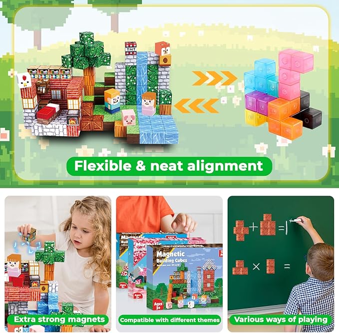 150PCS Magnetic Blocks - Magnetic Building Blocks Stacking Magnets for Kids Sensory Toy for STEM Montessori Sensory Toys for Kids 3+ Boys and Girls Christmas Birthday Gifts
