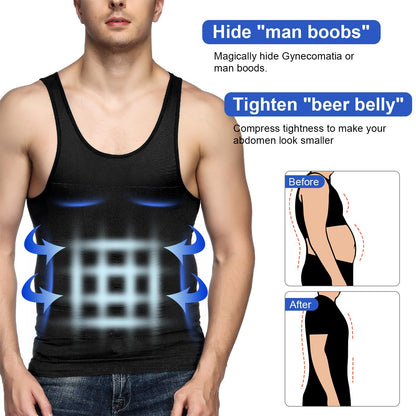 Odoland 5 Pack Men's Compression Shirt Short Sleeve Vest Set, Body Shaper Tummy Slimming Shapewear Tank Top Base Layer for Sport,1 Black/White/Grey Tank Top and 1 Black/White Short Sleeve,L