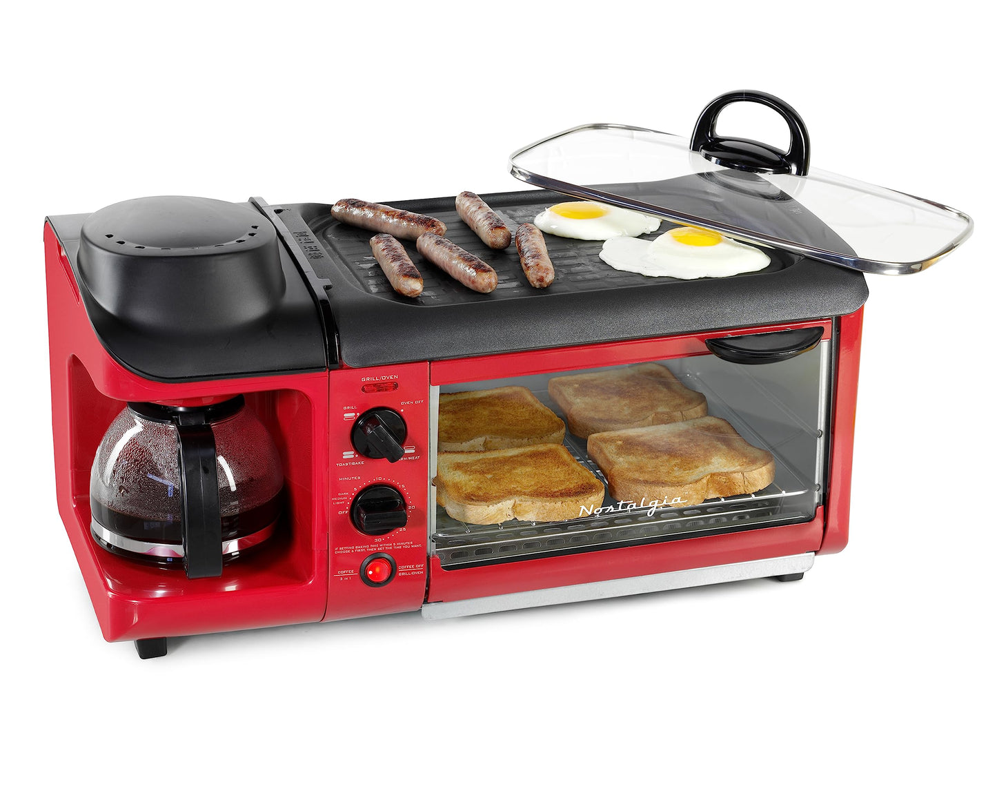 Nostalgia 3-in-1 Breakfast Station - Includes Coffee Maker, Non-Stick Griddle, and 4-Slice Toaster Oven - Versatile Breakfast Maker with Timer - Aqua