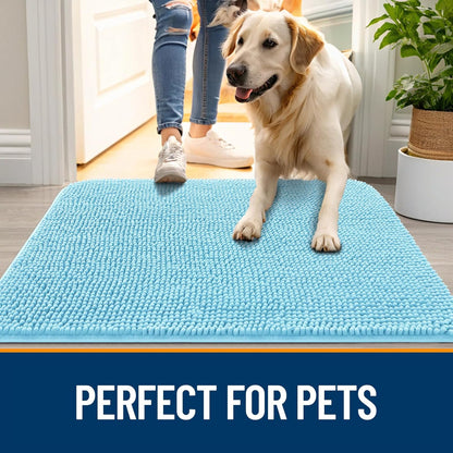 OLANLY Dog Door Mat - Absorbent Non-Slip Mud Mat for Indoor Use | Quick Dry Chenille, 70x32, Blue