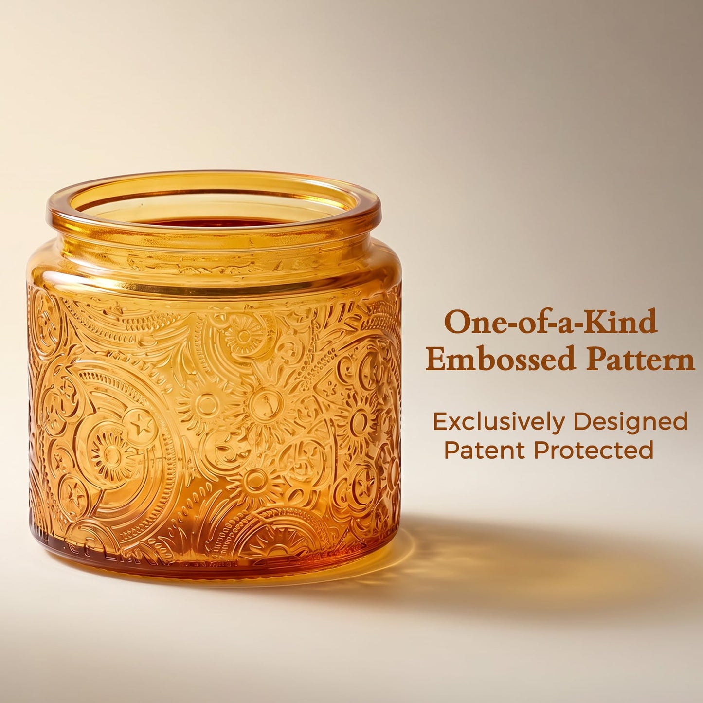 10 oz Embossed Glass Candle Container with Bamboo Lids and Labels, Clear Candle Jars for Making Candles, Sun Moon Stars Design - Pack of 9 (Orange)