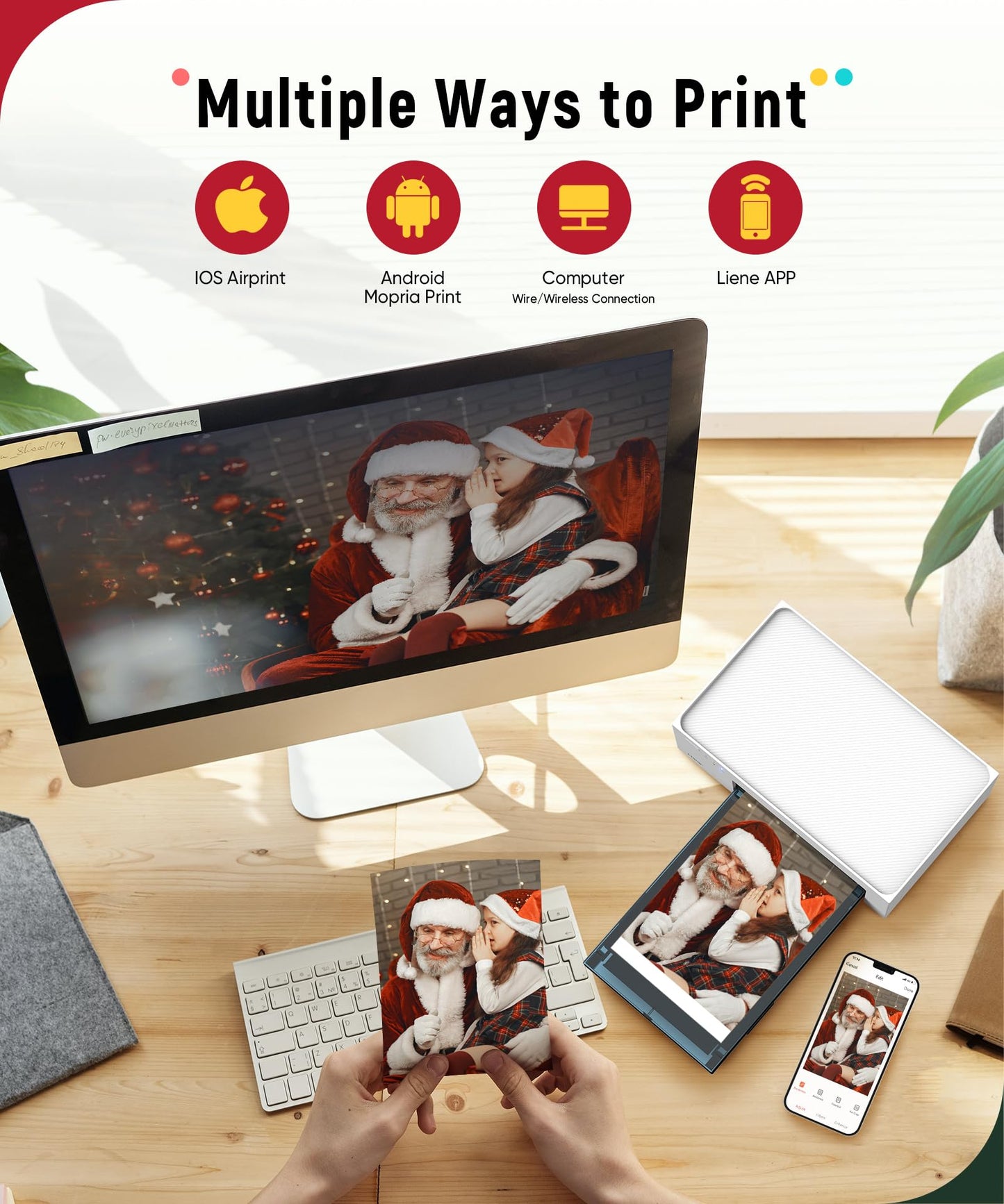 Liene M100 4x6'' Photo Printer Bundle (220 pcs +6 Ink Cartridges), Wi-Fi Picture Printer for iPhone, Android, Smartphone, Computer, Dye-Sublimation, Portable for Home Use