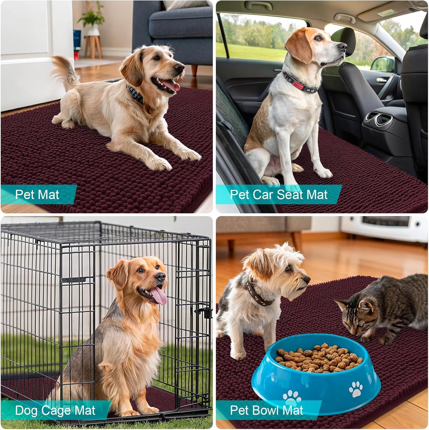 OLANLY Dog Door Mat - Absorbent Non-Slip Chenille Mat for Muddy Paws | 45x27 Inches, Quick Dry, Russet