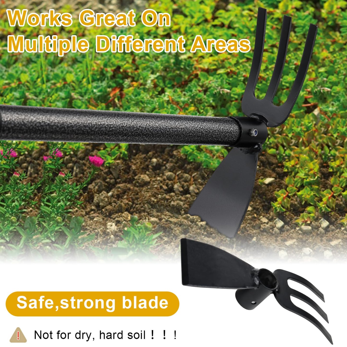 Hoe and Cultivator - 45” Long Handle - Heavy Duty Garden Hoe Tiller, Standing Hoe Garden Tools Durable Cultivator Hoes Hand Rake Fork for Gardening Weeding Planting Loosening Soil