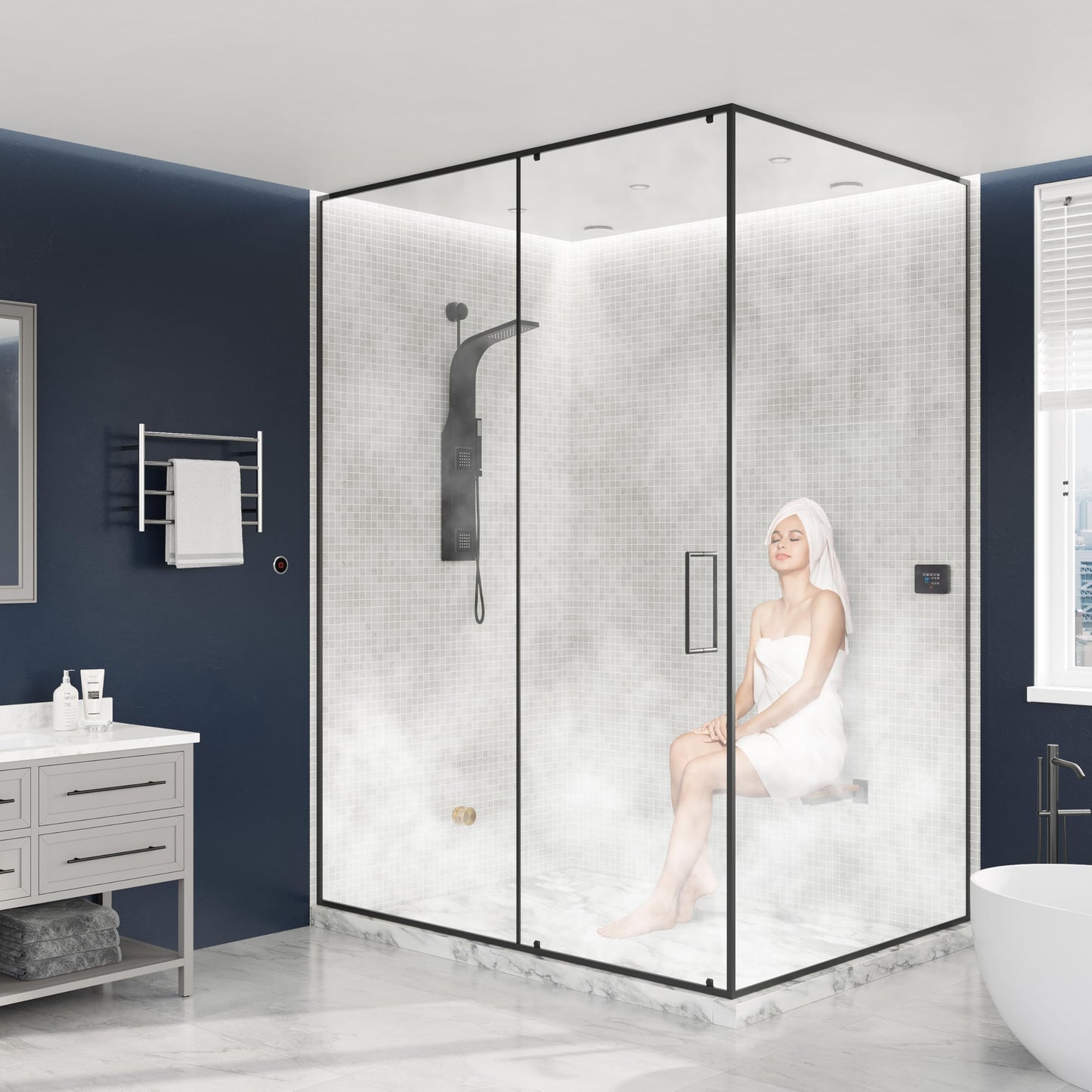 SaunaSpa Builders Series 12kW Steam Bath Generator with Quickstart Continuous Steam, Black Digital Touch Pad, Built-in Auto-Drain, and Aroma Steamhead in Brushed Nickel