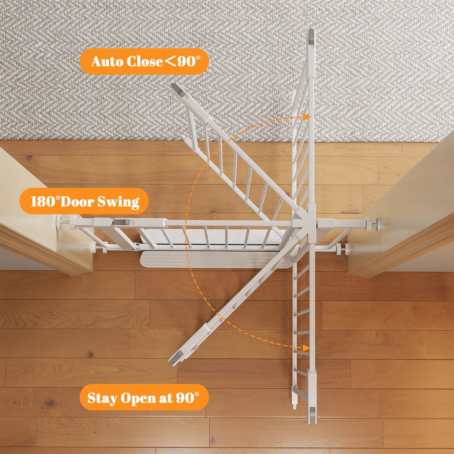 Extra Wide Baby Gate with Door 70-85.7 Inch Pressure Mounted, Auto Close Child Baby Gates for Doorways No Drill, Walk Through Dog Gate Indoor for The House, White