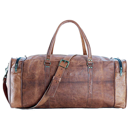 Leather duffle bags large 24 Inch Square Duffel Travel Gym Sports Overnight Weekender Leather Bag for men and women