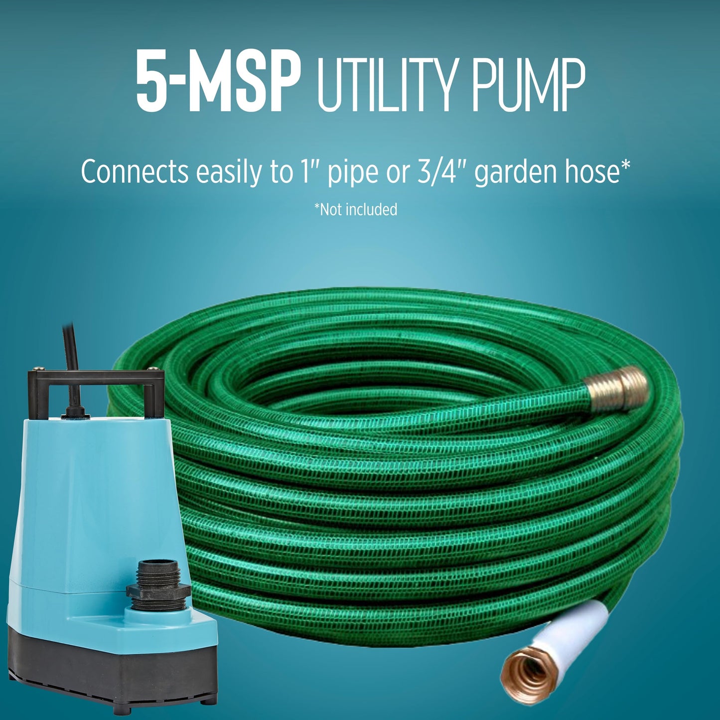 Little Giant 5-MSP 230-Volt, 1/6 HP, 1500 GPH Manual Aluminum Utility Pump, 12-Ft. Cord (plug-less), Blue, 505714