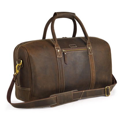 Rasavi Leather Duffel Bag for Men & Women – 24 Inch Travel Weekender, Carry-On, Overnight Travel, Sports & Gym Luggage Bag- Brown