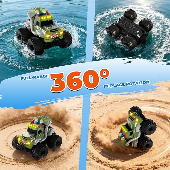 Remote Control Car Waterproof Monster Truck Toys RC Cars for Boys 1:18 Amphibious 4WD All Terrain Off-Road Pickup Toy Trucks Christmas Birthday Gift Boys Girls Kids Ages 6 7 8-12 Years Old