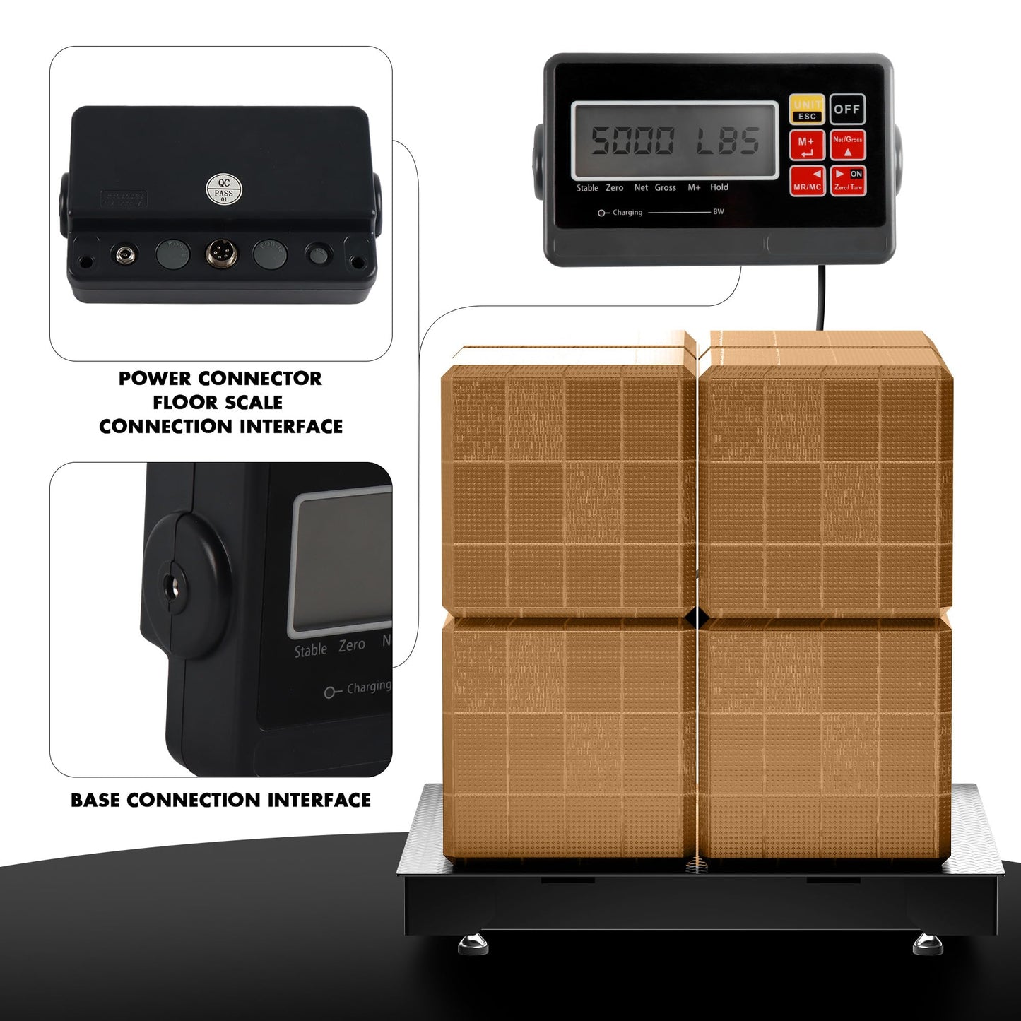 Industrial Floor Scale 36x36 Inch - 5000lb x 1lb, Heavy Duty Platform Weighing Scale with Digital Display