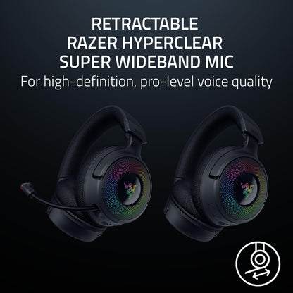 Razer Kraken V4 Wireless Gaming Headset: 2.4GHz, Bluetooth, USB - Super Wideband Mic - 40 mm Drivers - 9 Zone RGB Lighting - for PC, Mac, PS5, Nintendo Switch 2, Steam Deck, Smartphone - Black