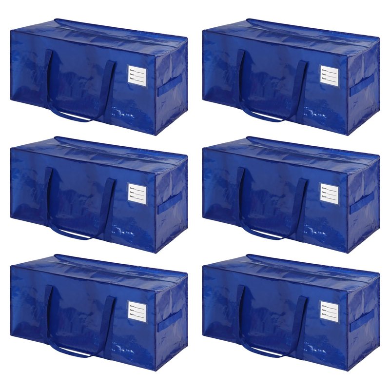 6 Pack Heavy Duty Extra Large Moving Bags with Handles, Waterproof Foldable Storage Totes, Clothing Storage Bags, Packing Moving Boxes for College Supplies & Seasonal Storage, Blue