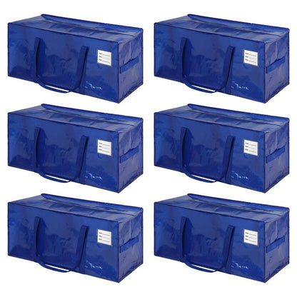6 Pack Heavy Duty Extra Large Moving Bags with Handles, Waterproof Foldable Storage Totes, Clothing Storage Bags, Packing Moving Boxes for College Supplies & Seasonal Storage, Blue