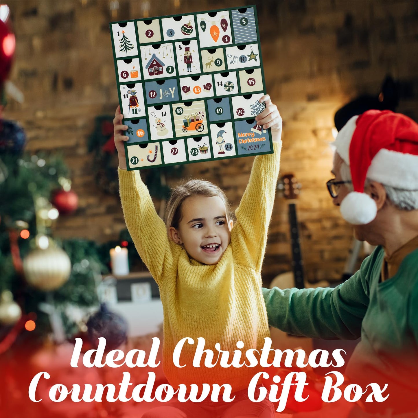 GUOER 2025 Wooden Advent Calendar, 13 Inch Christmas Advent Calendar with 25 Large Drawers, Christmas Countdown Calendar, Premium Wood Hand Painted Refillable Advent Cute Holiday Decoration (Green)