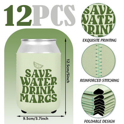 Whaline 12 Pcs Margs and Matrimony Bachelorette Can Sleeve 12 Oz Double Sided Printed Neoprene Insulated Beer Can Cooler Covers for Margarita Themed Wedding Bridal Shower Party Decor Drink Accessories