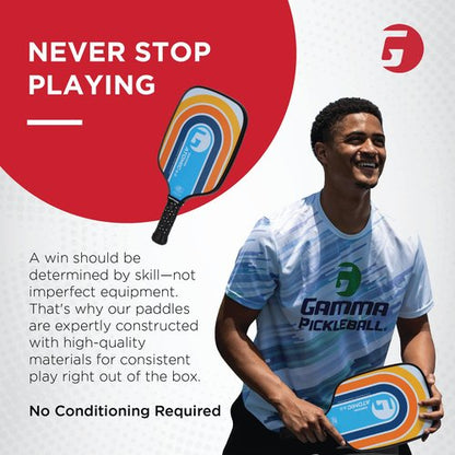 Gamma Sports 5.0 Pickleball Paddle, Graphite Pickleball Paddle with Polypropylene Core and Honeycomb Grip, Blue and Orange, 4 (1/4)